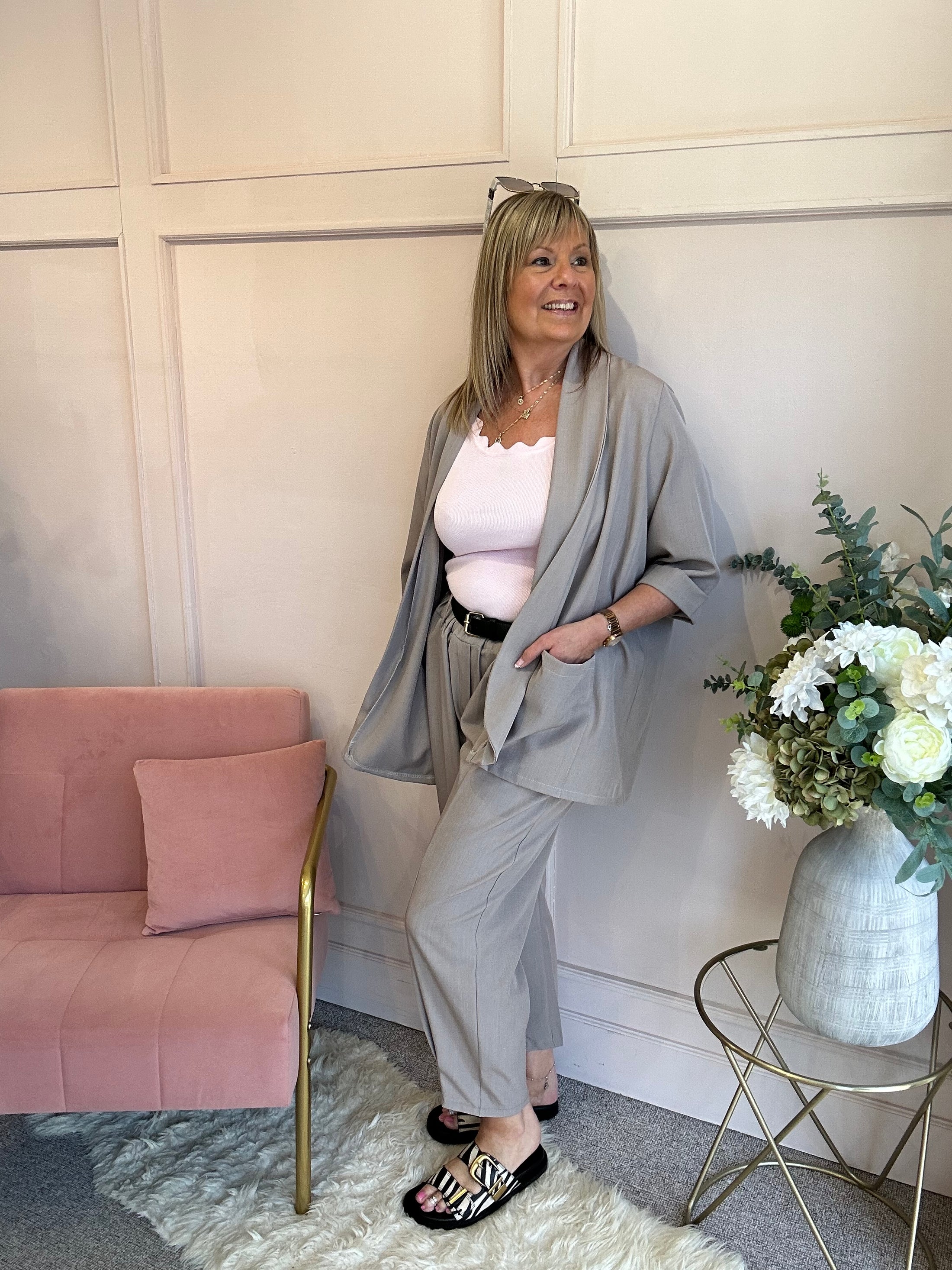 Blazer Oversized And Pant - Beige Coffee - Wardrobe By Simone