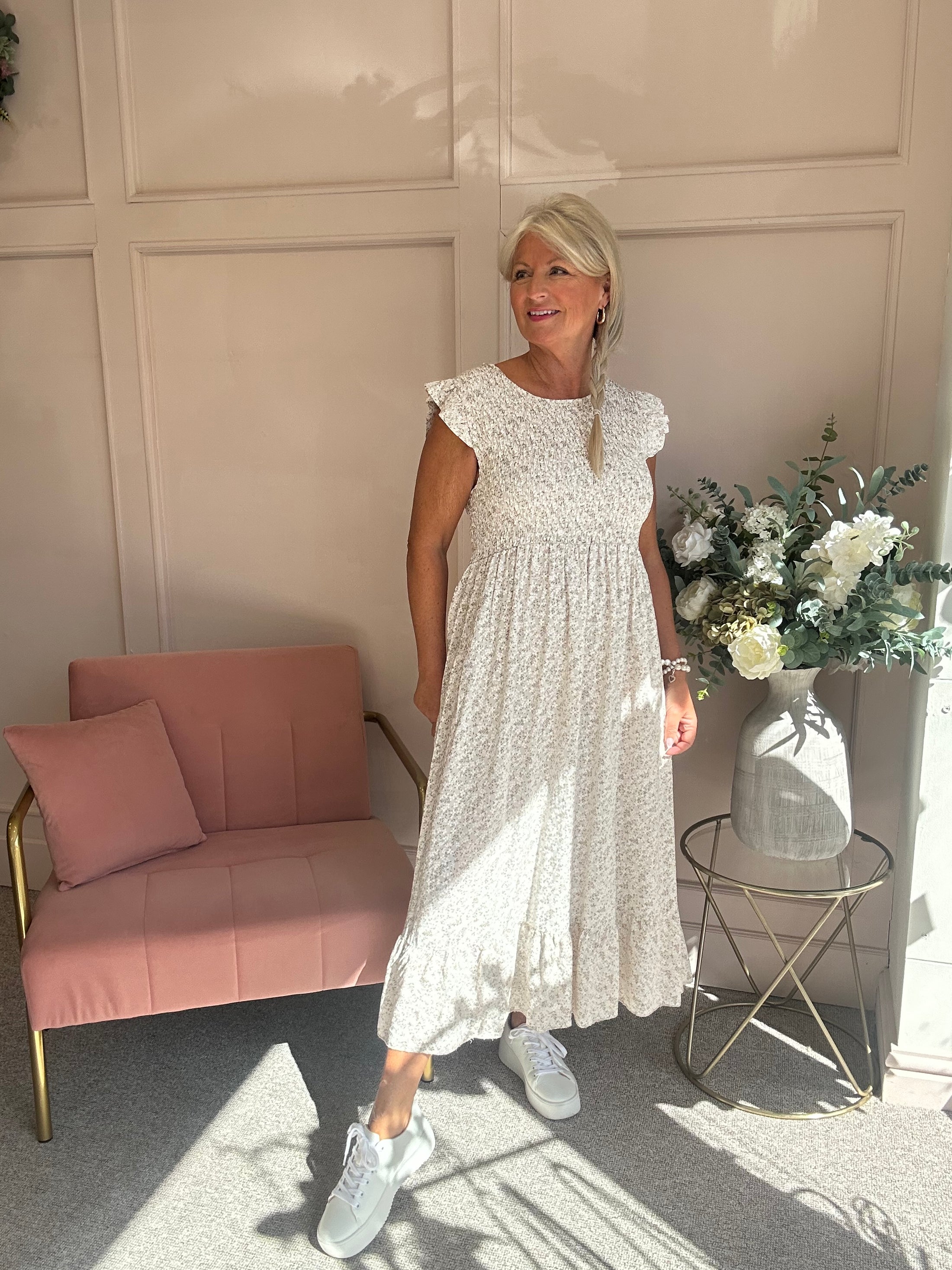 Ditsy Dress - Beige/White - Wardrobe By Simone