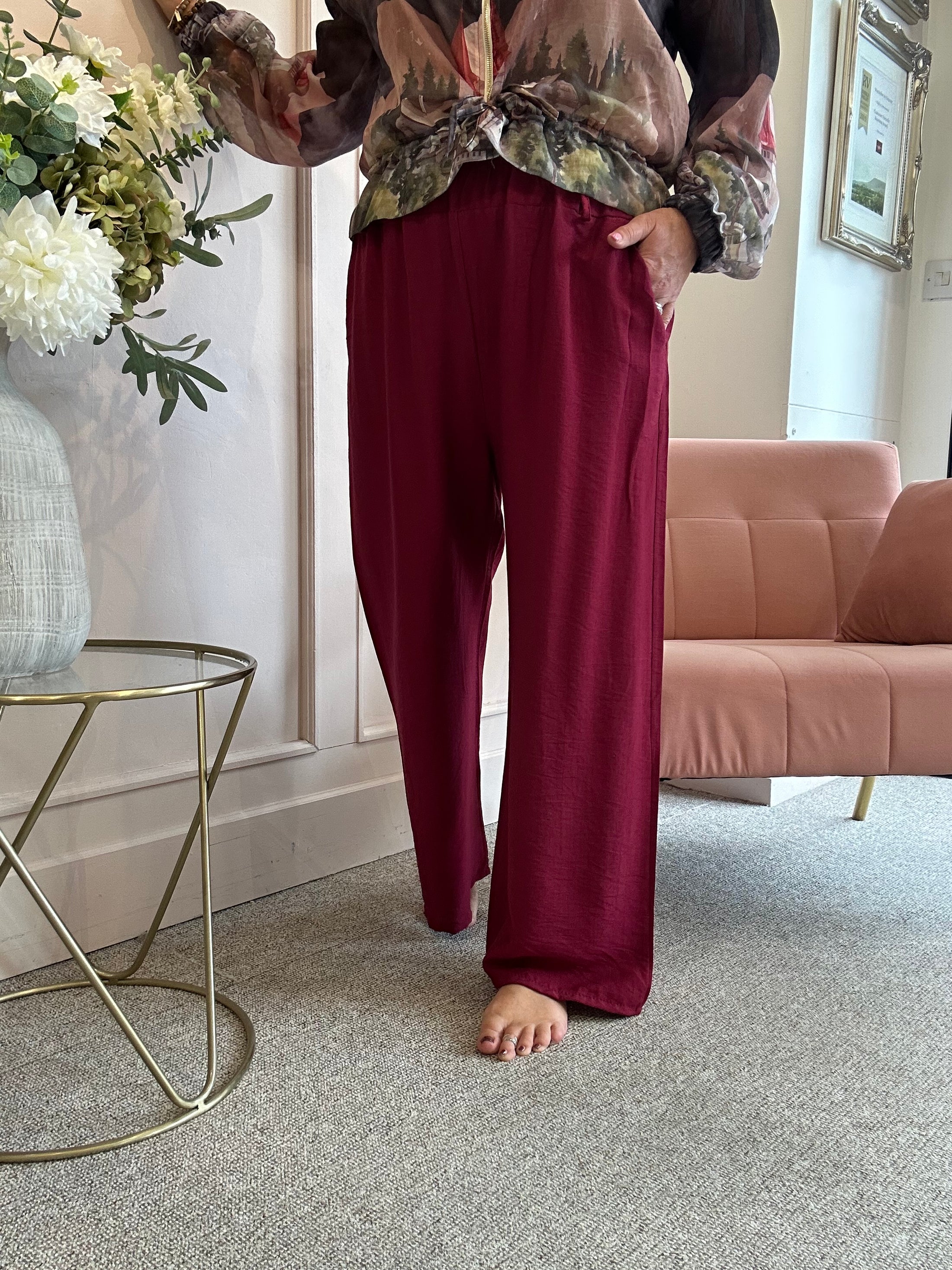 Belted Wide Pant - Burgundy