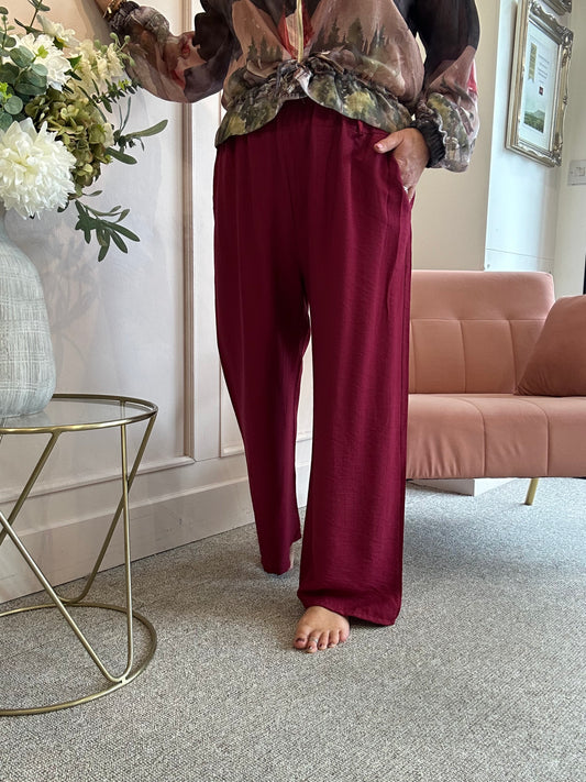 Belted Wide Pant - Burgundy - Wardrobe By Simone