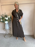 Load image into Gallery viewer, Gold Button Shirt  Dress - Brown - Wardrobe By Simone
