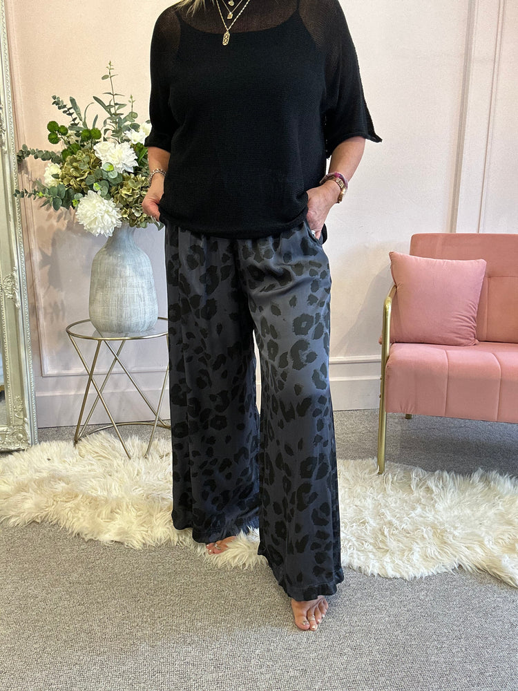 Satin trouser - Grey/Black Leopard - Wardrobe By Simone