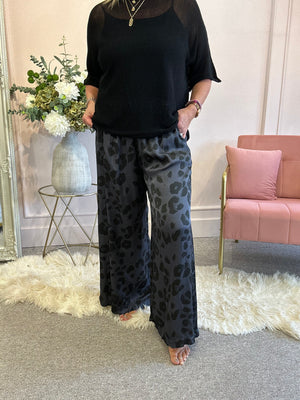 Satin trouser - Grey/Black Leopard - Wardrobe By Simone