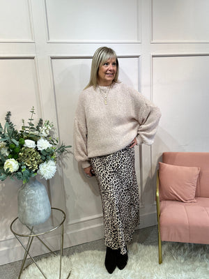 Satin Leopard Maxi Skirt - Brown/Black