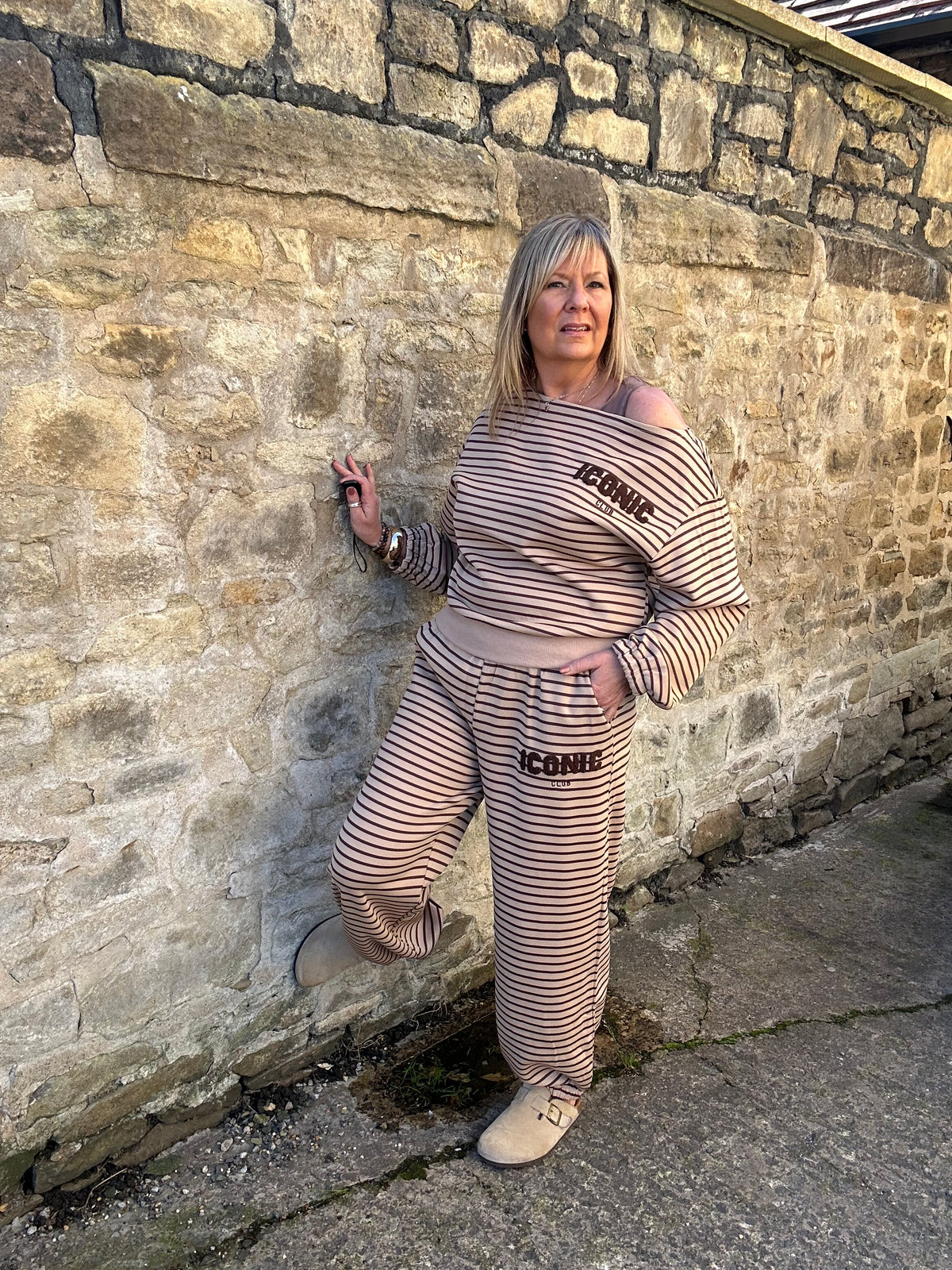 Iconic Stripe Lounge Set - Camel/Brown