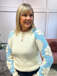 Load image into Gallery viewer, Beaded Flower Detail Jumper - Cream/Blue

