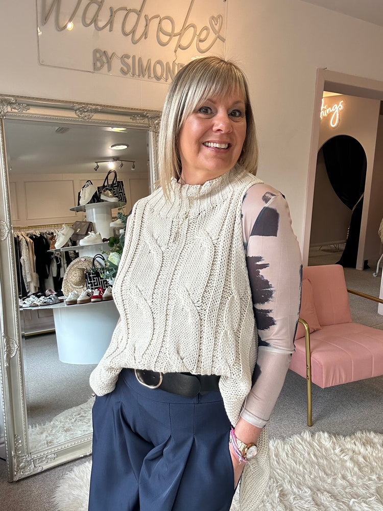 Cable Knit Sleeveless Jumper - Cream