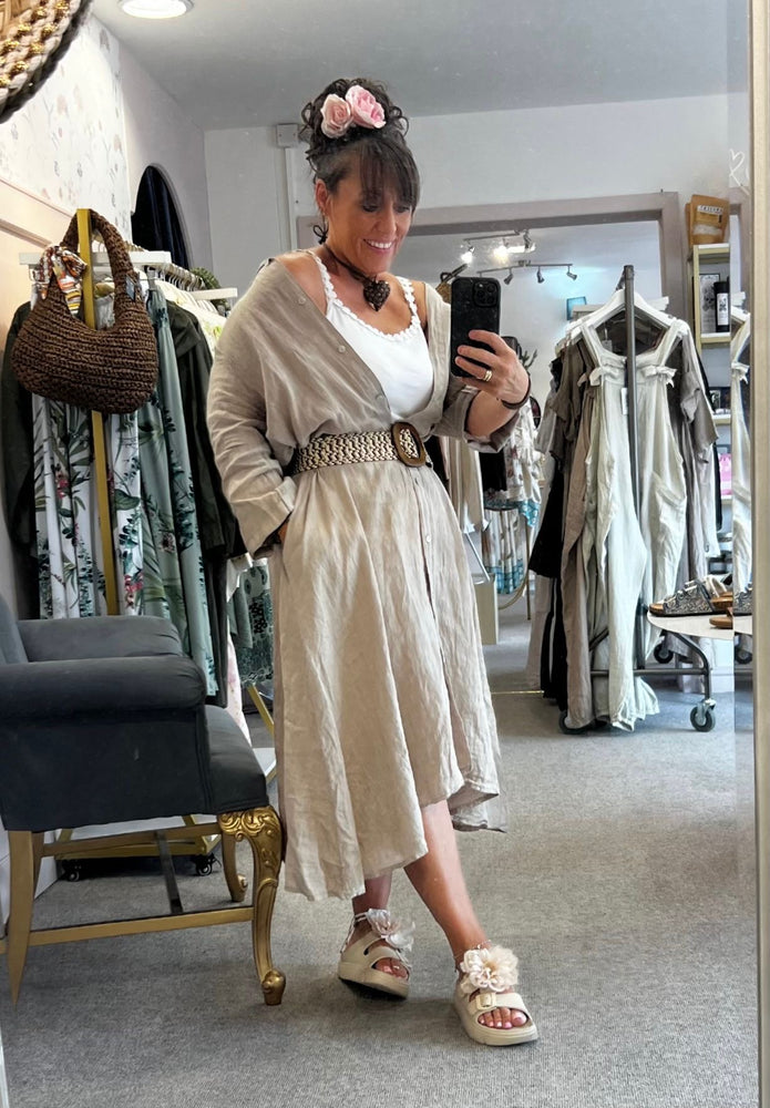 Linen Maxi Shirt Dress - Biscuit - Wardrobe By Simone