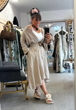 Linen Maxi Shirt Dress - Biscuit - Wardrobe By Simone