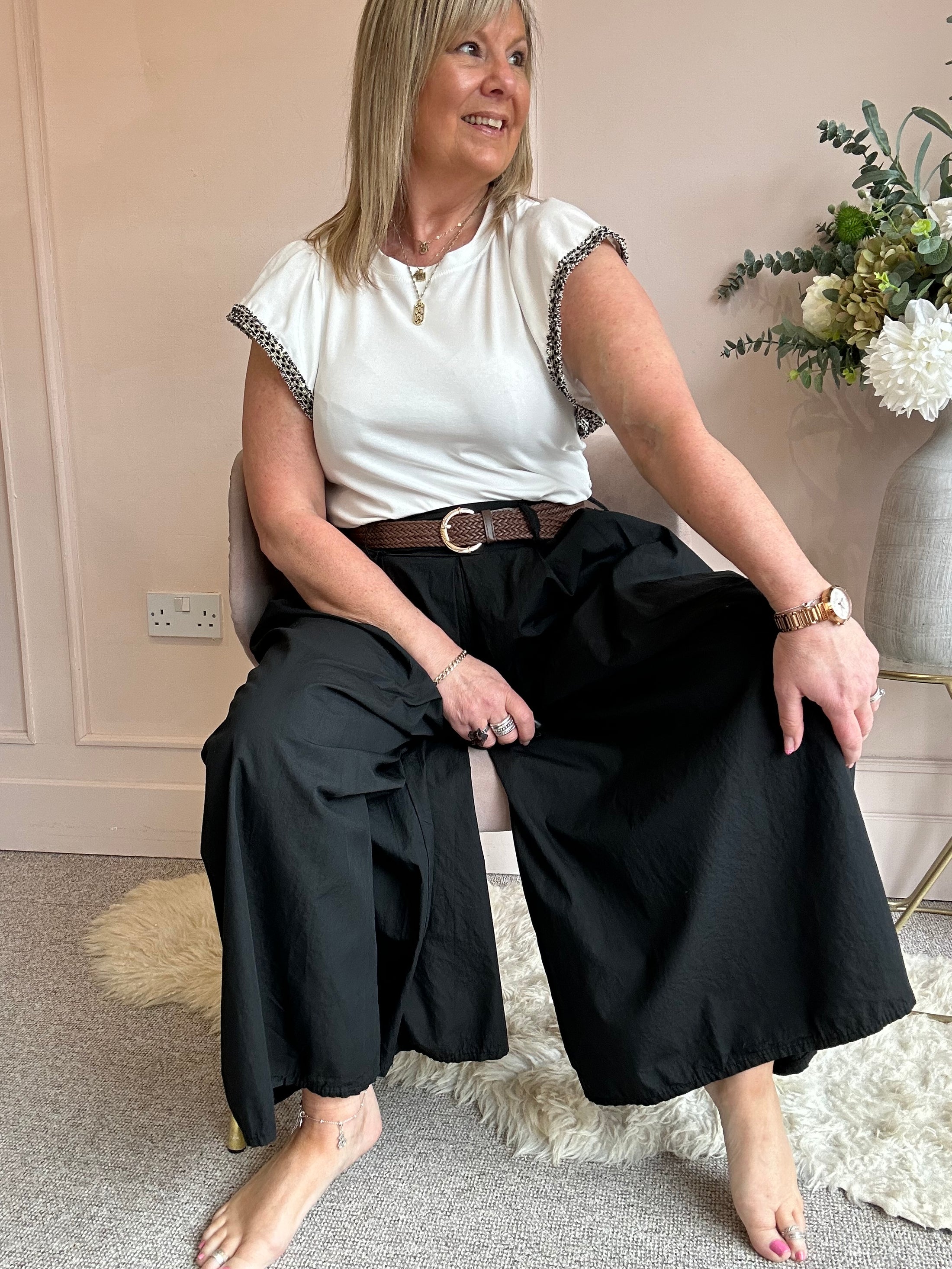 Belted Palazzo Wide Pant - Black - Wardrobe By Simone