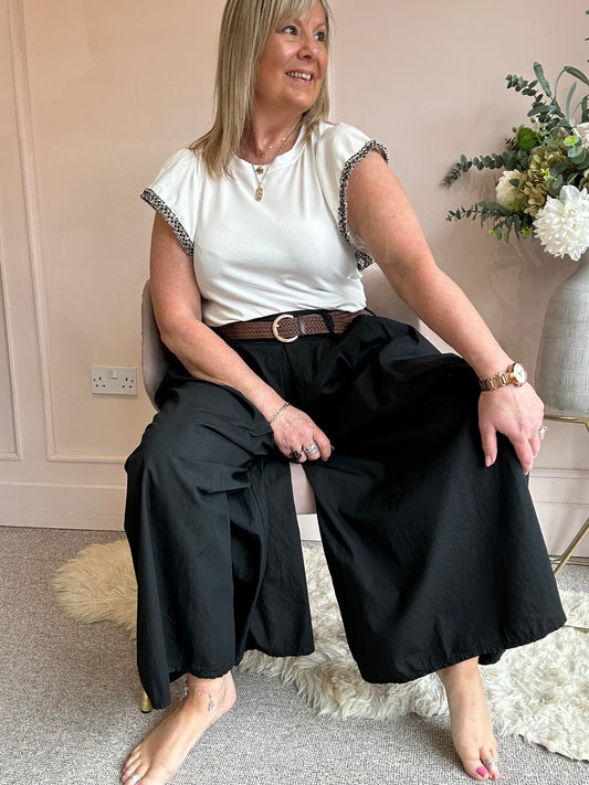 Belted Palazzo Wide Pant - Black - Wardrobe By Simone