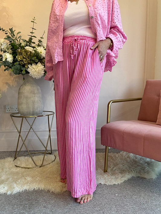 Dare To Stand Out Striped Pant - Cerise/Candy Pink - Wardrobe By Simone