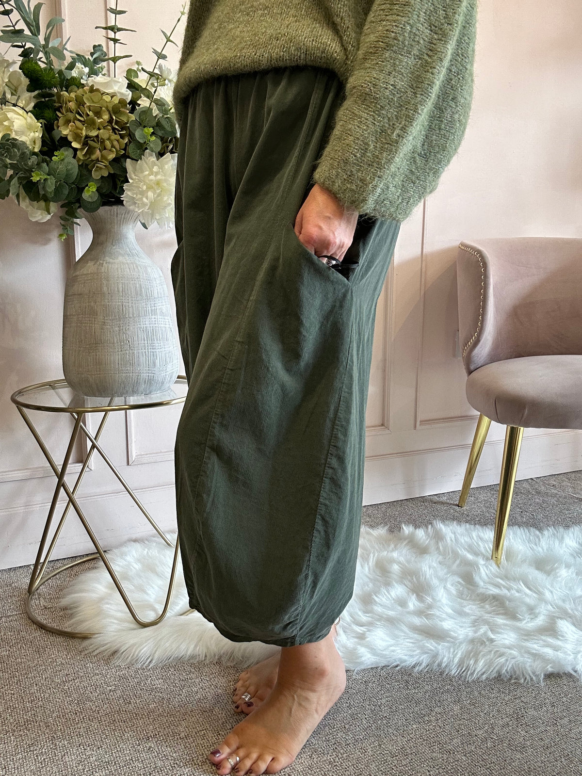 Cord Barrel Pant - Khaki - Wardrobe By Simone