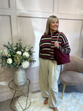 Load image into Gallery viewer, Striped Knit Cardigan - Plum/Khaki

