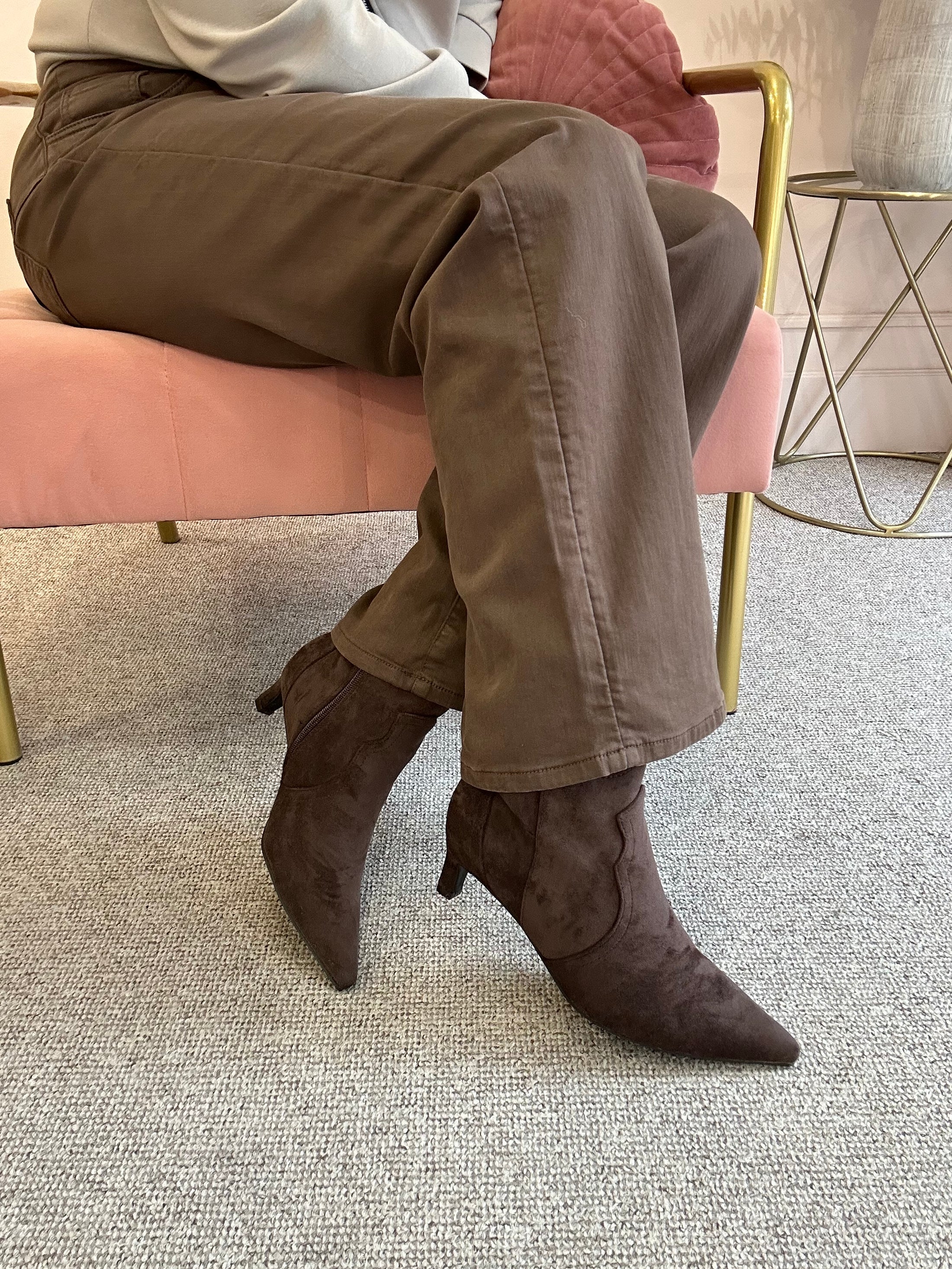 Kitten Heel Ankle Boot - Dark Brown - Wardrobe By Simone