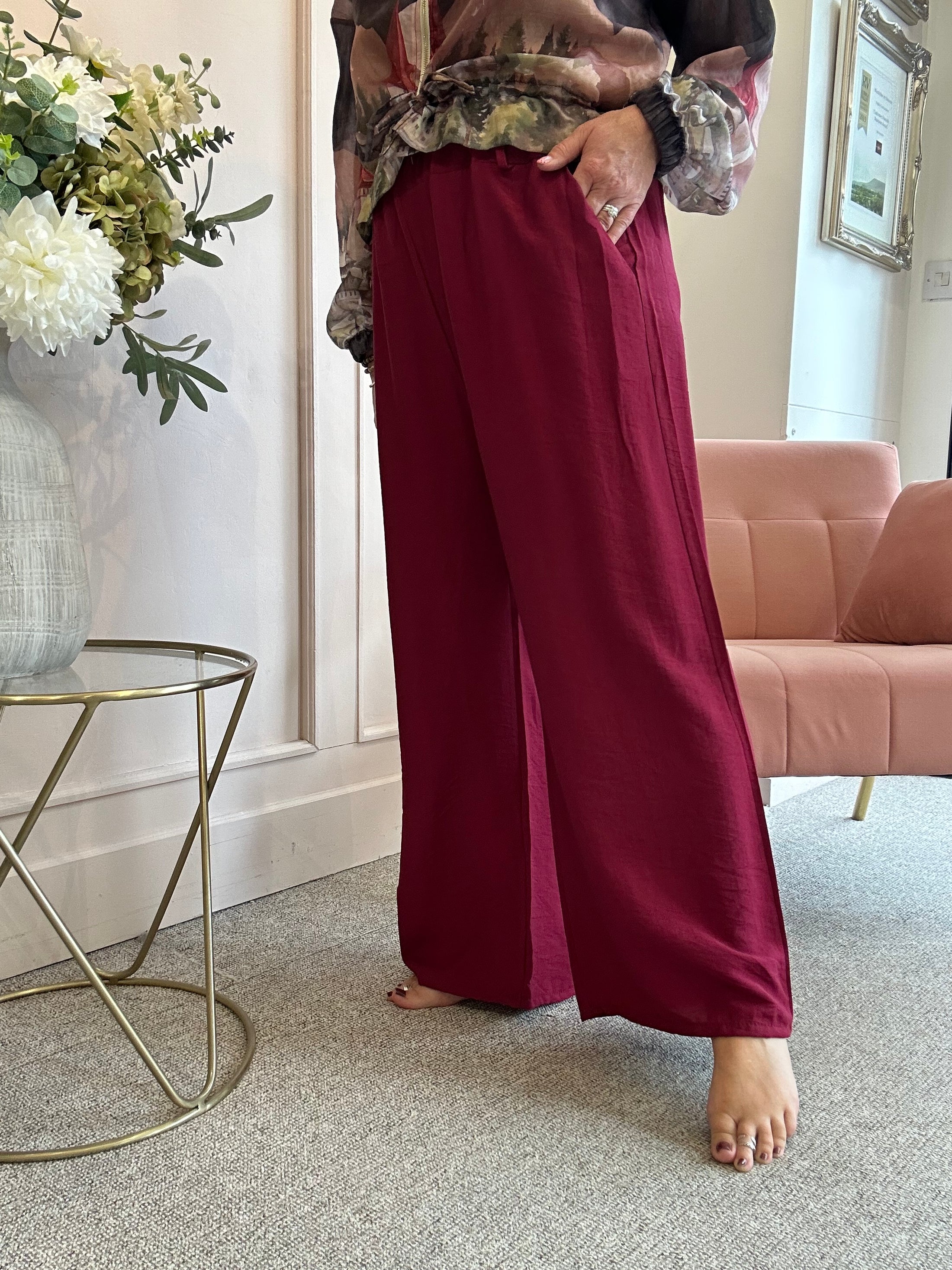 Belted Wide Pant - Burgundy