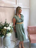 Load image into Gallery viewer, Flower Detail Belted Midi Dress - Khaki
