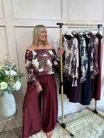 Wide Leg Pin tuck Front Trouser - Burgundy