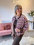 Load image into Gallery viewer, Fun Striped Button Cardigan -  Pink/Brown
