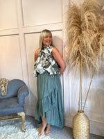 Ruffle sleeveless blouse - Green/cream - Wardrobe By Simone