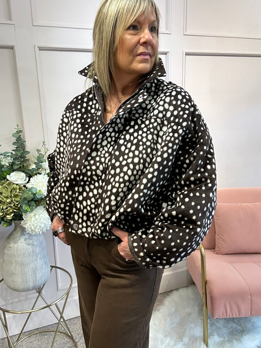 Trending Deer Pattern Jacket - Brown/White - Wardrobe By Simone
