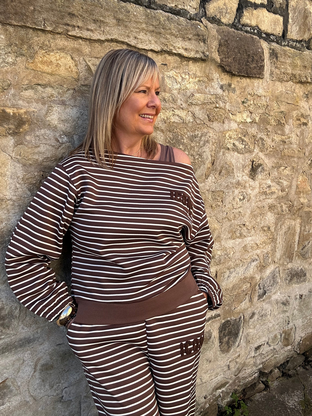 Iconic Stripe Lounge Set - Brown/Cream