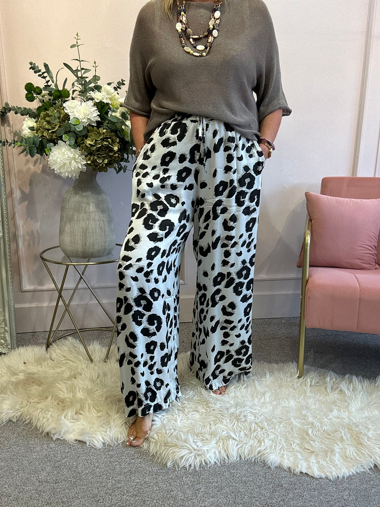 Satin trouser - Cream/Black Leopard - Wardrobe By Simone