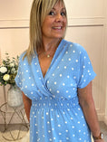 Load image into Gallery viewer, Polkadot V Neck Dress - Cornflower Blue/White One Size
