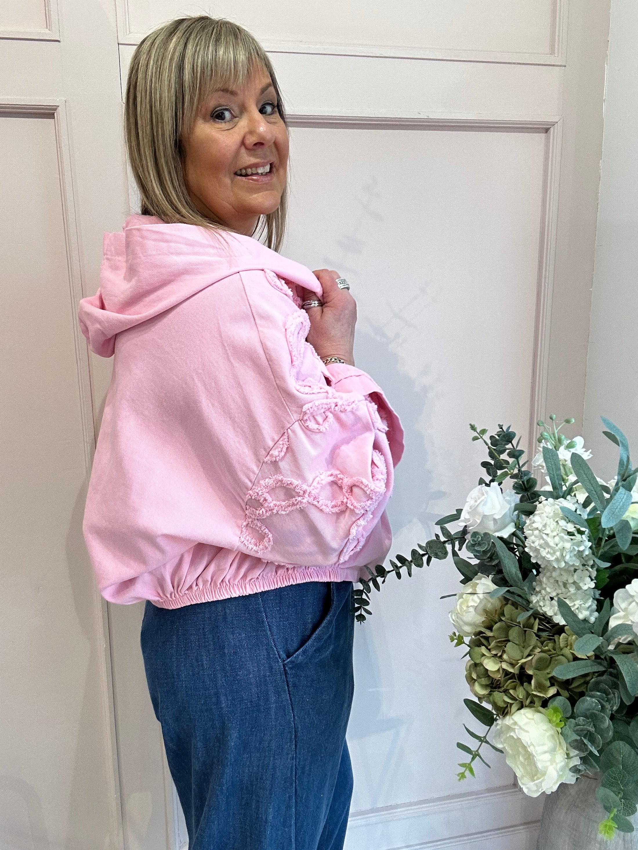 Denim Hooded Jacket - Sugar Pink - Wardrobe By Simone