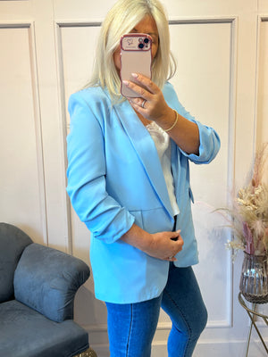 Ruffle Sleeved Blazer - Powder Blue