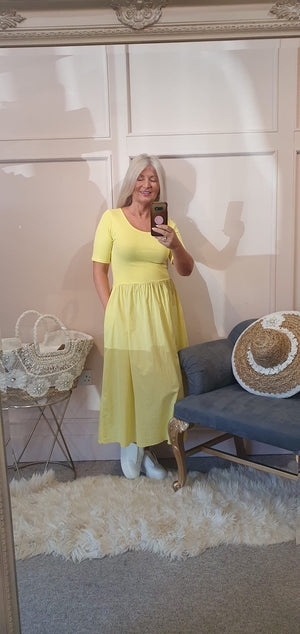 Capped Sleeve Dress - Sunshine Yellow - Wardrobe By Simone