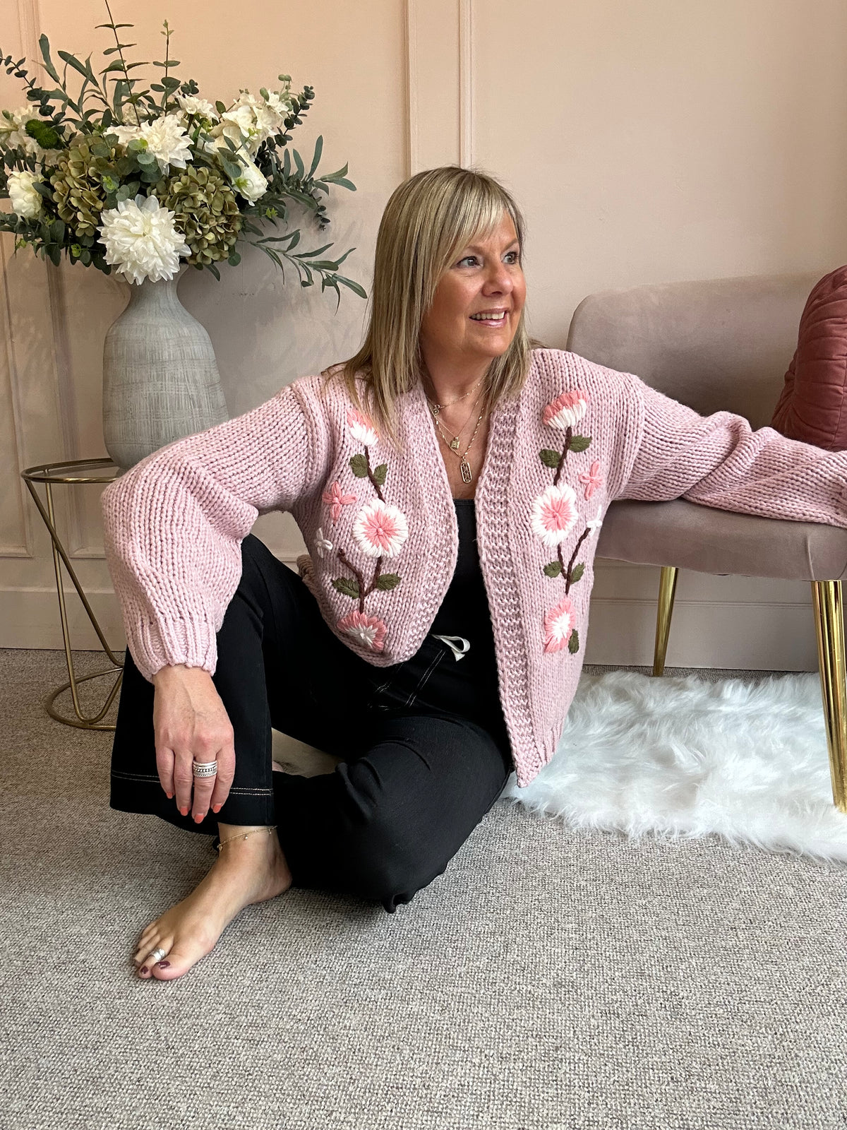 Pretty Flowers Cardigan - Dusky Pink