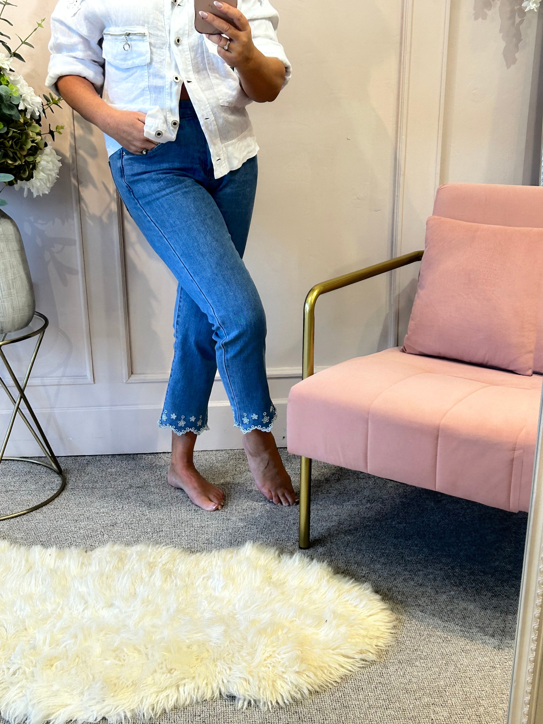 Embroidered Edge Jean - Denim Blue