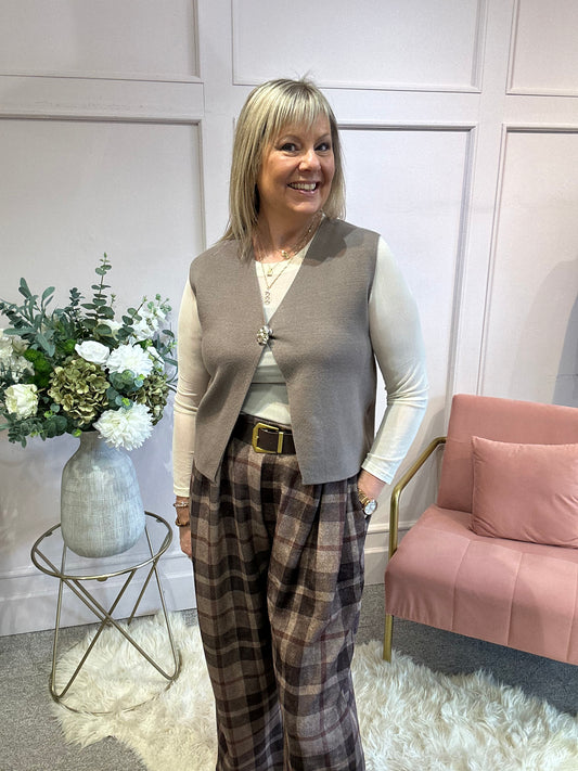 Single Gold Button Waistcoat - Taupe