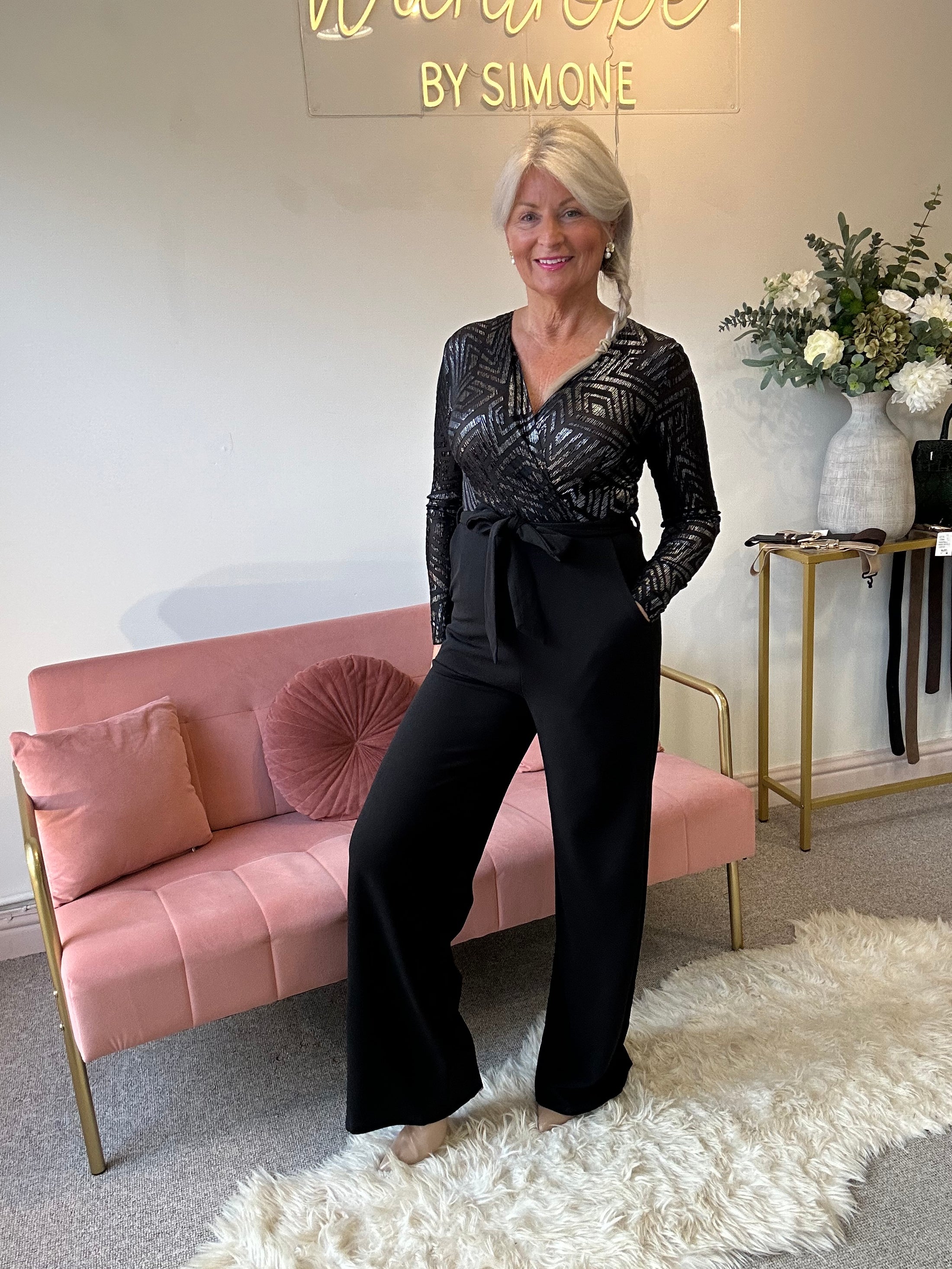 Touch Of Sliver Glam Jumpsuit - Black/Silver