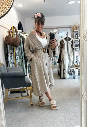 Linen Maxi Shirt Dress - Biscuit - Wardrobe By Simone