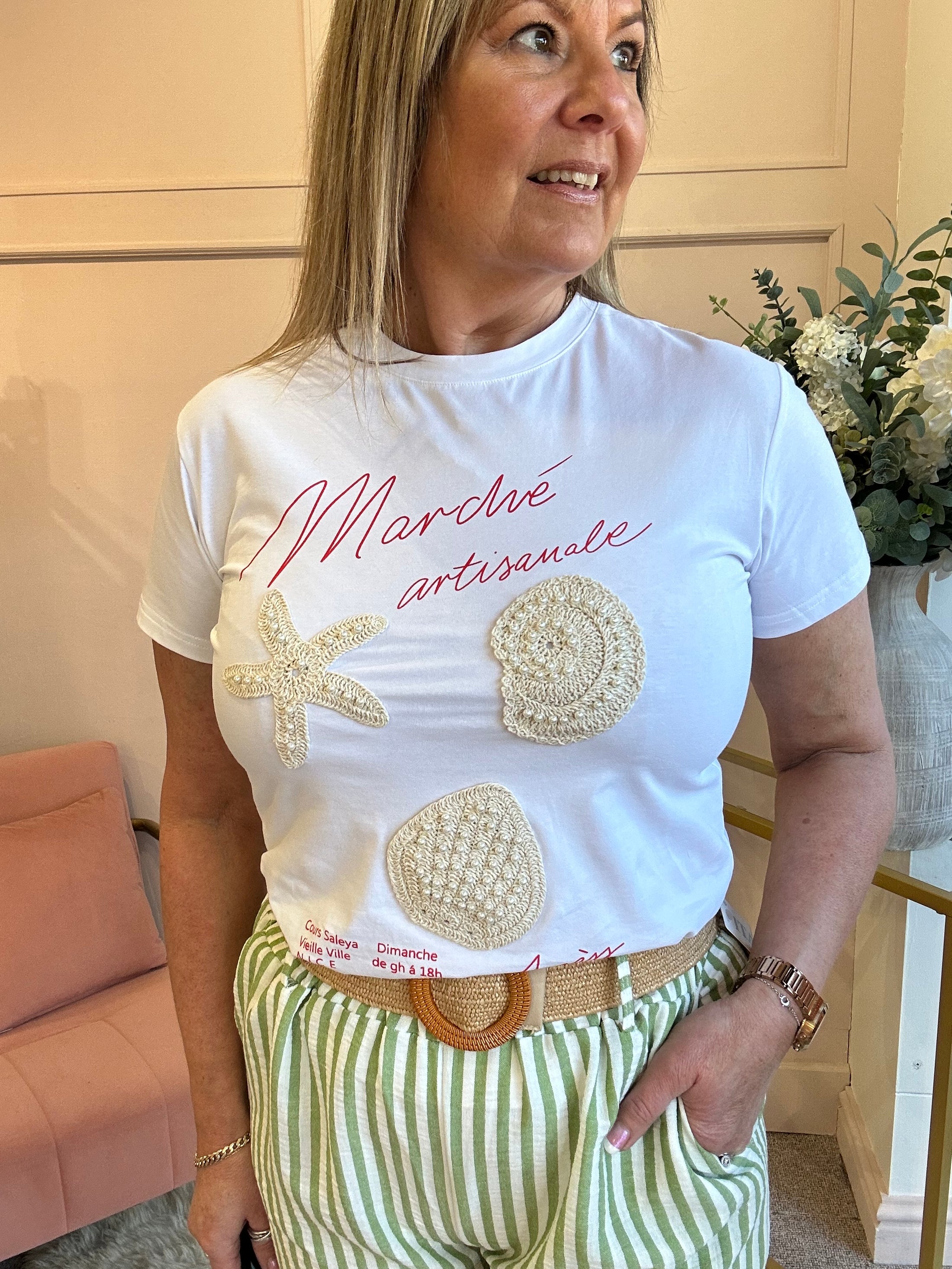 Shells Star & Pearls T-Shirt - White - Wardrobe By Simone