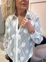 Delicate Rose Mesh Shirt - White - Wardrobe By Simone