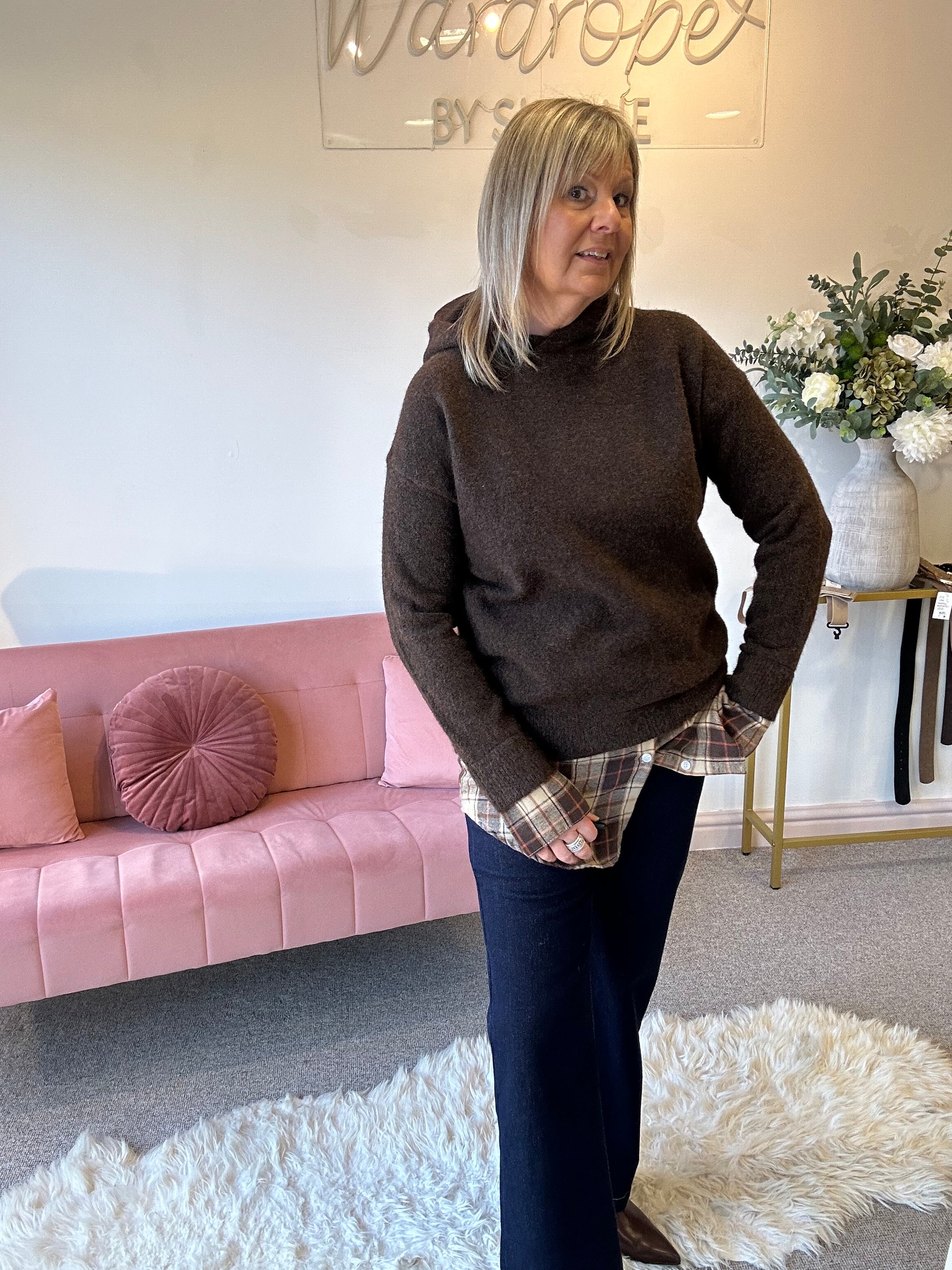 Oversized Hoody Jumper - Brown