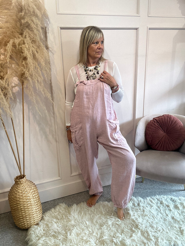 Linen dungarees - Pink - Wardrobe By Simone