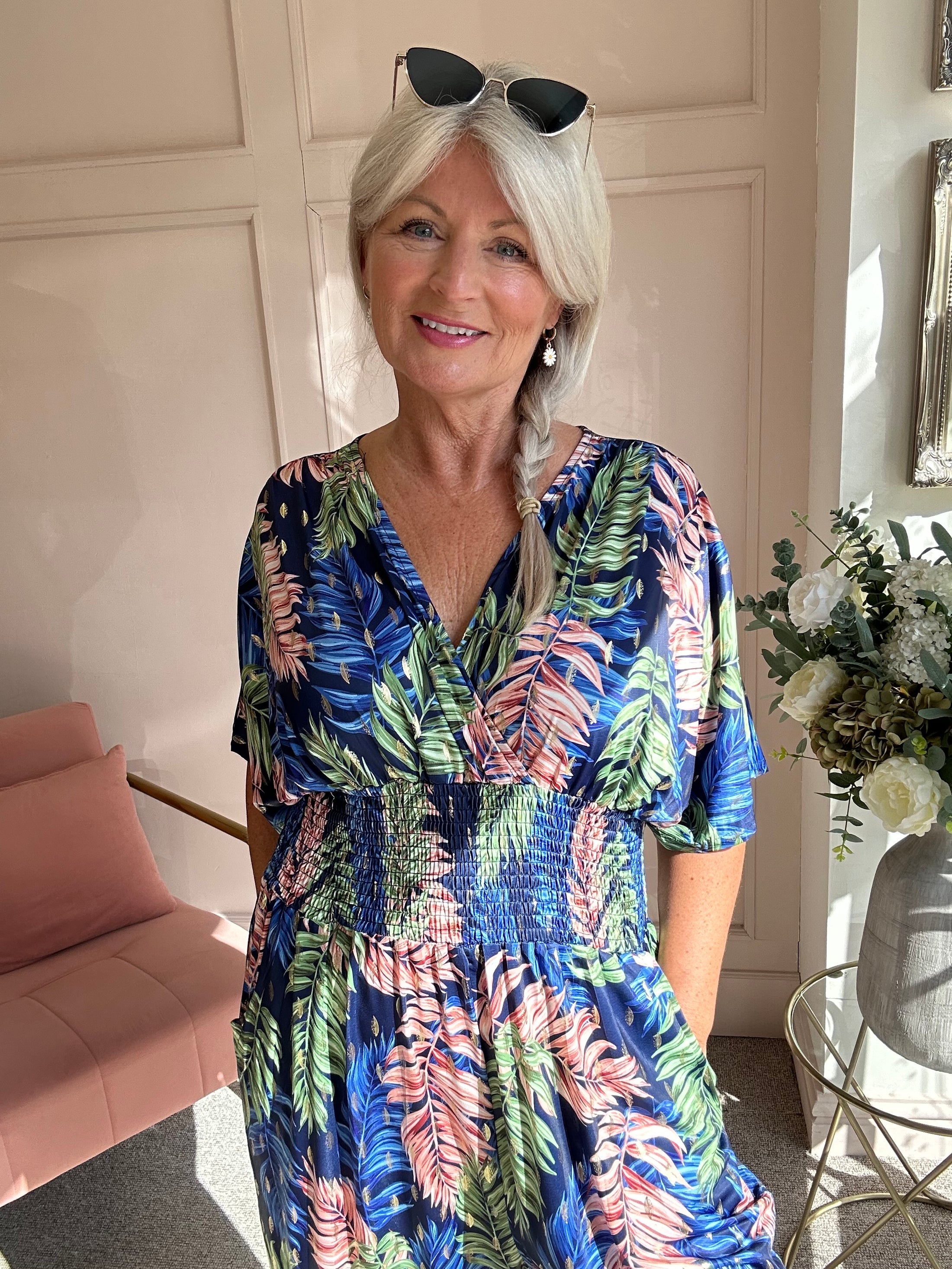 Slinky Crossover Jumpsuit - Navy/Green - Wardrobe By Simone