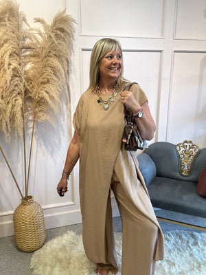 Overtop And Trouser 2 Piece Set - Caramel - Wardrobe By Simone