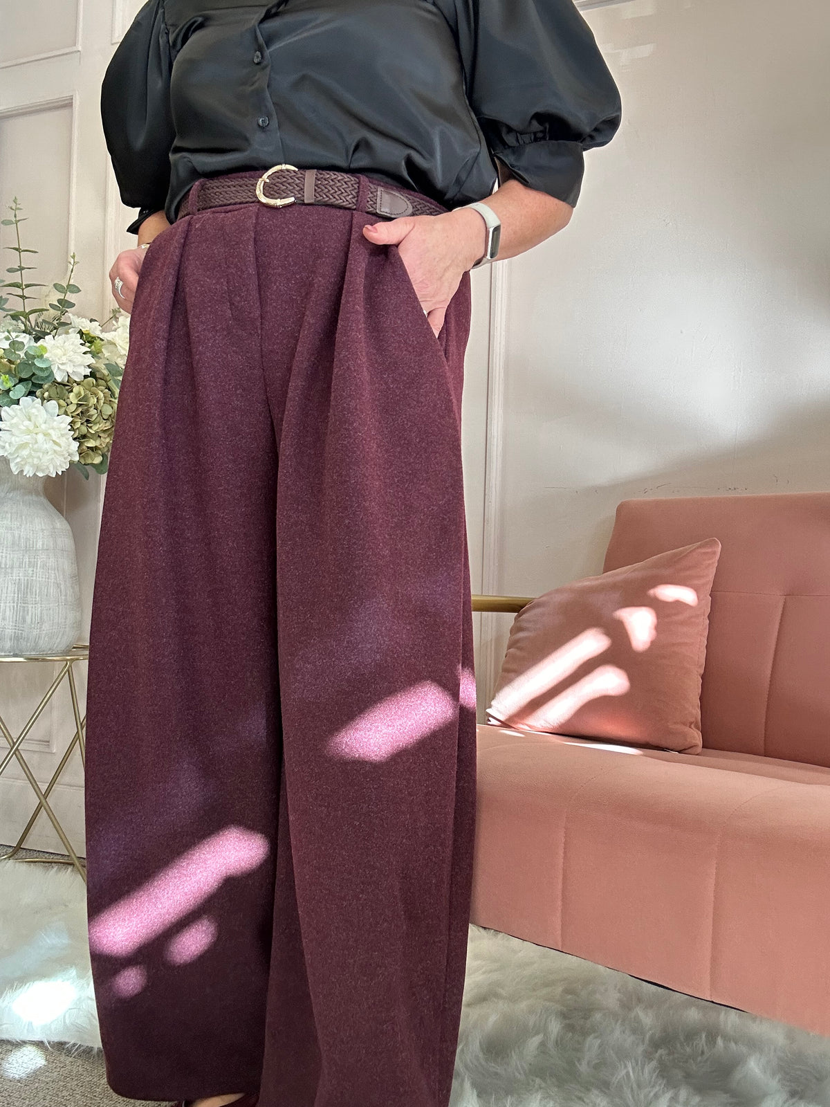 Soft Tweed Inspired Pant - Damson - Wardrobe By Simone