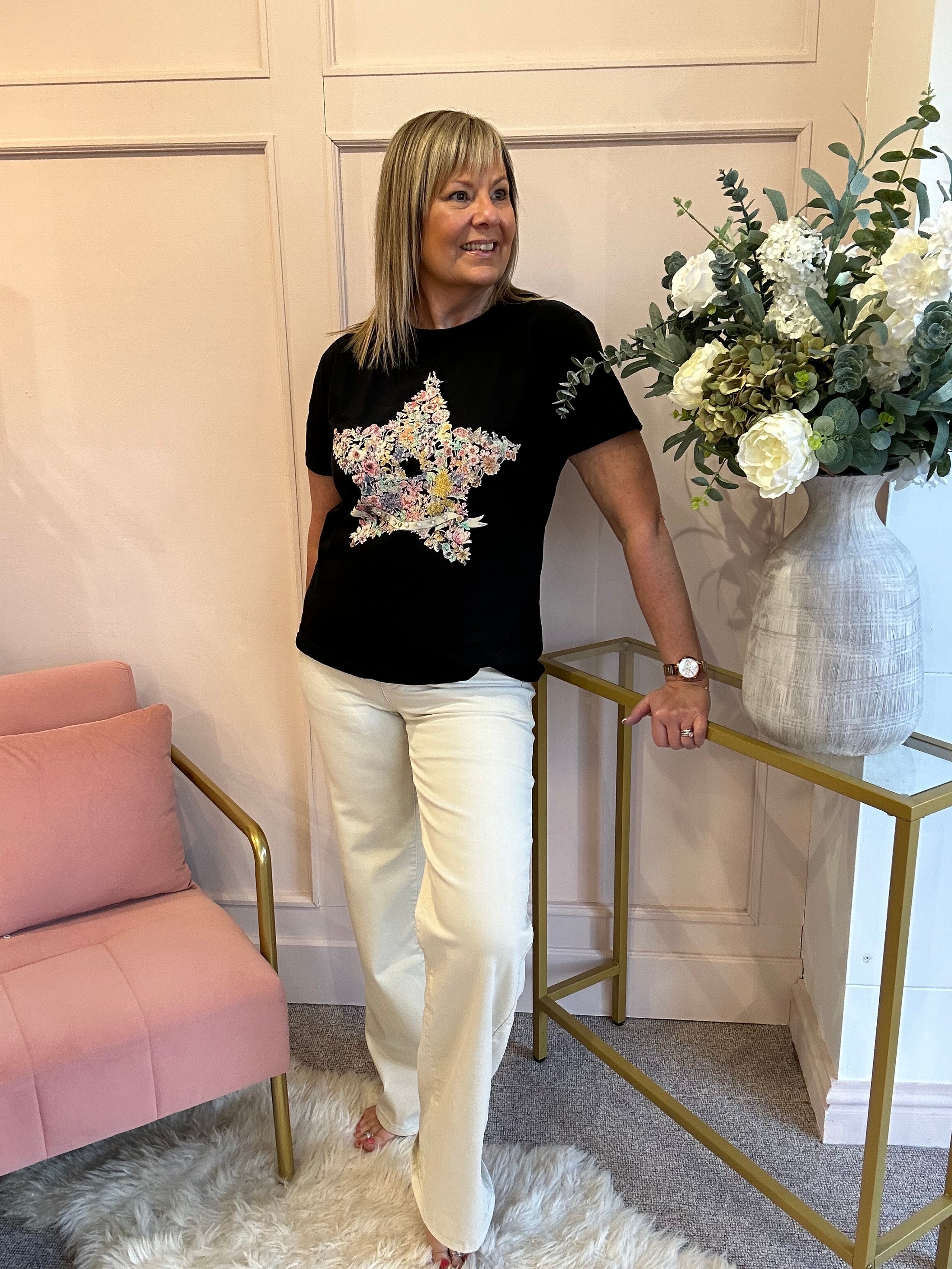 Itsy Bitsy Floral Star T-Shirt - Black - Wardrobe By Simone