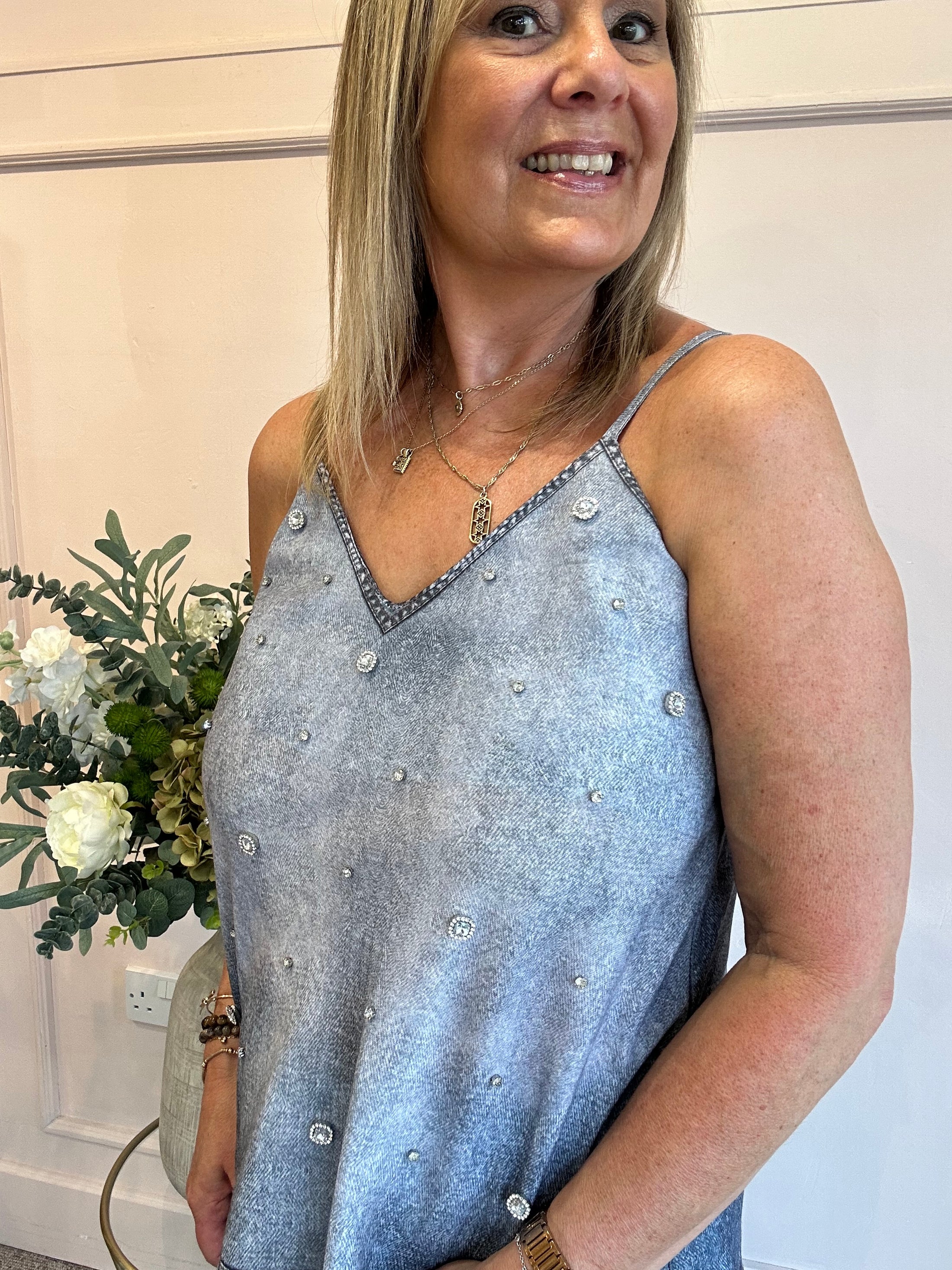 Touch Of Sparkle Cami Top - Blue