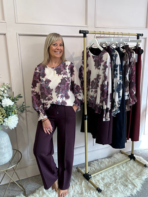 Floral Bloom Top - Plum/Cream