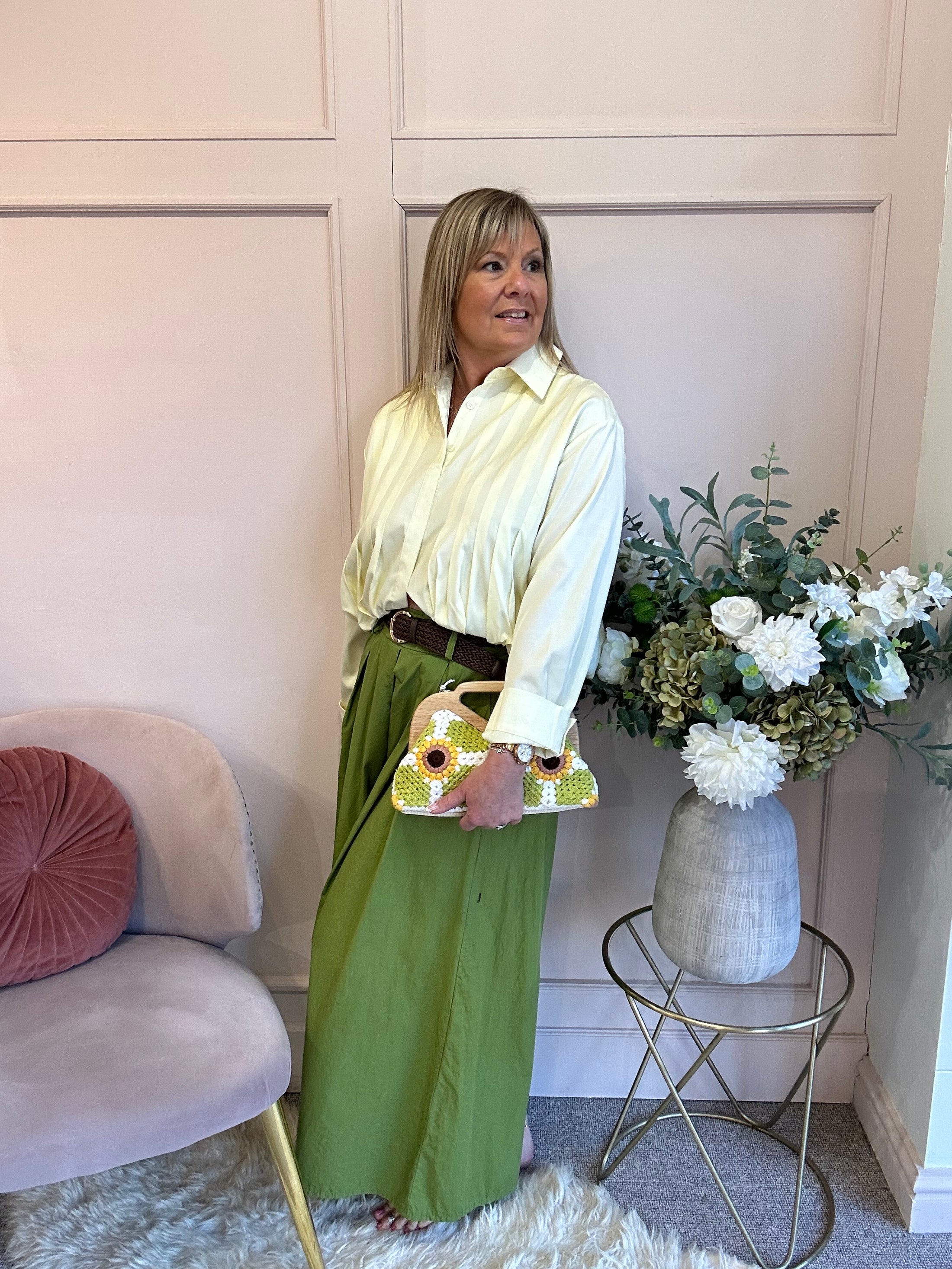 Sheer Shimmer Pleated Shirt - Lemon - Wardrobe By Simone