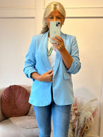 Ruched Sleeve Blazer - Blue - Wardrobe By Simone