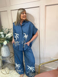 Load image into Gallery viewer, Palm Tree Detail Shirt & Pant Set - Mid Blue - Wardrobe By Simone
