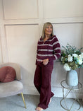 Load image into Gallery viewer, Hoody Striped Zip Cardigan- Burgundy/Cream
